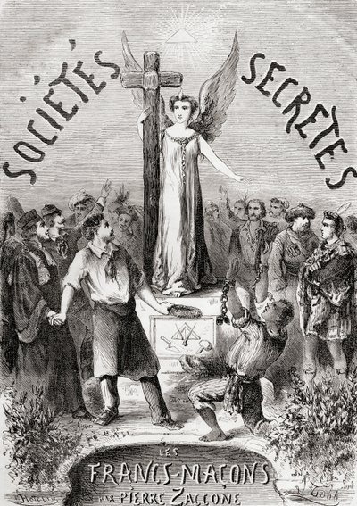 Frontispice van Societes Secretes, les Francs Macons, gepubliceerd ca. 1867 door French School