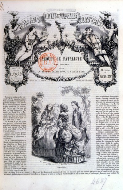 Frontispice van een verzameling romans en verhalen met Jacques le Fataliste door Diderot, gepubliceerd in Parijs in 1849 door French School