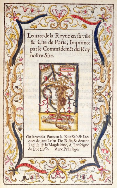 Frontispice van een boek over de intocht van Marguerite de Navarre in Parijs in 1531 door French School