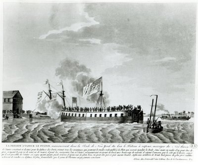 Fultons stoomaangedreven oorlogsschip, Fulton de Eerste, ontworpen en gebouwd door Robert Fulton voor de verdediging van New York in de oorlog van 1812 door French School