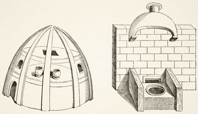 Ovens, zoals gebruikt door wetenschappers en alchemisten in de Middeleeuwen, uit Wetenschap en Literatuur in de Middeleeuwen door Paul Lacroix (1806-84) gepubliceerd in Londen 1878 door French School