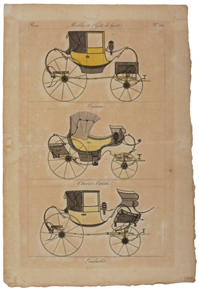 Meubels en smaakvolle objecten, nr. 32, Phaeton Simple (gekleurde gravure) door French School