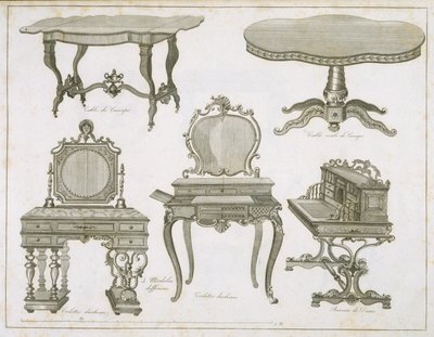 Meubelontwerpen door Lefevre-Chauveaux, uit Album Dessins de Meubles, ZW gravure door French School