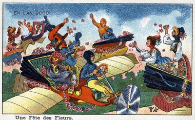 Futuredays: Een negentiende-eeuwse visie op het jaar 2000 - Serie "In het jaar 2000": Een bloemenfeest - Chromolithografie door Villemard door French School