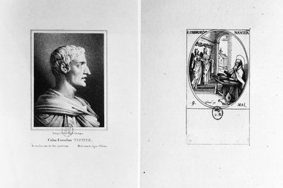 Gaius Cornelius Tacitus gegraveerd door Julien en St. Gregory van Nazianzus gegraveerd door Israel door French School