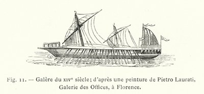 Galei uit de 14e eeuw; naar een schilderij van Pietro Laurati, Uffizi Galerij, Florence door French School