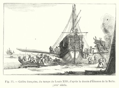 Franse galei, uit de tijd van Lodewijk XIII; naar de tekening van Etienne de la Belle, XVIIe eeuw (gravure) door French School