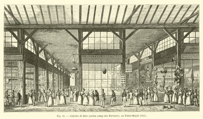 Houten galerijen, voormalig kamp van de Tartaren, in het Palais-Royal, 1825 door French School