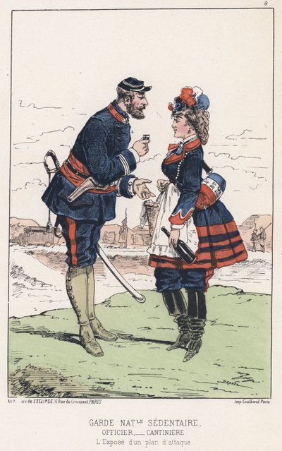 Garde Nationale Sedentaire (gekleurde gravure) door French School