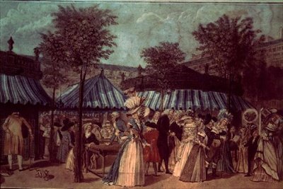 Tuinwandeling in het Palais Royal, Parijs, c.1810 (kleur litho) door French School