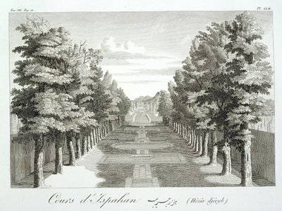 Tuinen bij Tshehar-Bagh, Isfahan, uit Voyages du Chevalier Chardin en Perse, et autres Lieux de l