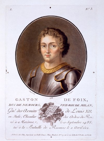Gaston de Foix, Hertog van Nemours, uit Portraits des grands hommes, femmes illustres, et sujets memorables de France, gepubliceerd 1787-92 door French School