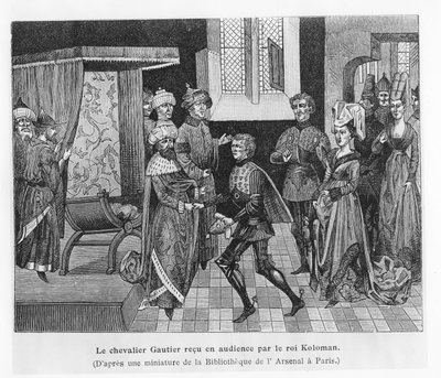 Gautier ontvangen door Koning Koloman van Hongarije (gravure) door French School
