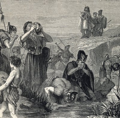 Gideon wordt door God geroepen om de Midianieten te verslaan en kiest zijn soldaten uit degenen die drinken terwijl ze water naar hun mond brengen door French School