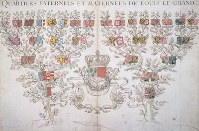 De genealogie van Lodewijk XIV die zijn recht op de kroon van Frankrijk toont door French School