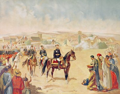 Generaal Jacques Achille Duchesne (1837-1918) betreedt Tananarive, Madagaskar, 1 oktober 1895 door French School