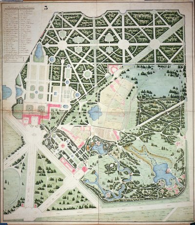 Algemeen plan van de parken van de twee Trianon Paleizen, Versailles, begin 19e eeuw door French School