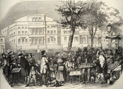 Algemeen zicht op de boulevard du Temple in Parijs - straatverkopers - Parijs - Vue générale du boulevard du Temple - Ambulerende handelaars - Gravure in 
