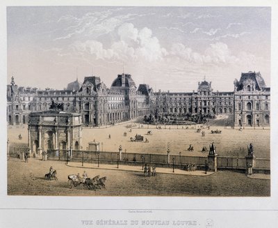 Algemeen overzicht van het nieuwe Louvre: Arc du Carrousel - Gravure van de 19e eeuw door French School