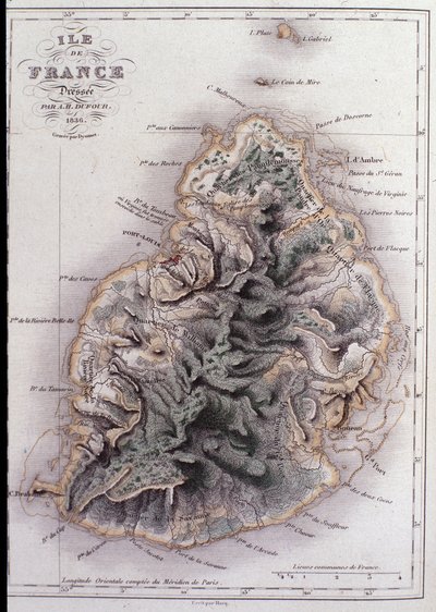 Geografische kaart van Mauritius (Anc. Ile de France) door French School