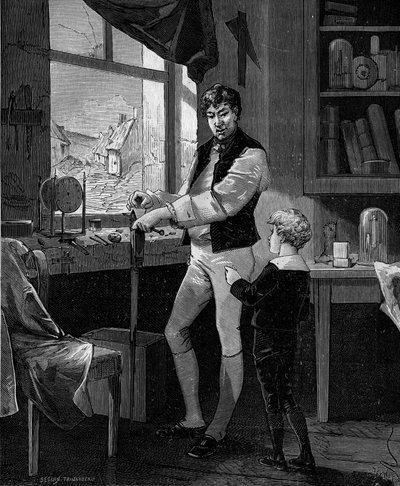 George Stephenson, Britse ingenieur (1781-1848) met zijn zoon. door French School