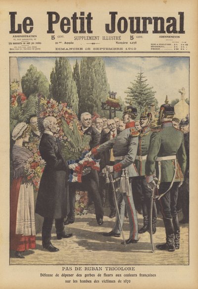 Duitse soldaten weigeren kransen met Franse driekleurige linten op de graven van gesneuvelde soldaten in de Frans-Pruisische oorlog te plaatsen door French School