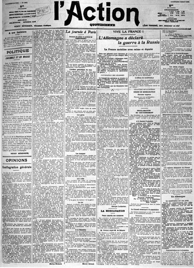 Duitsland verklaarde de oorlog aan Rusland - De voorpagina van de krant "L