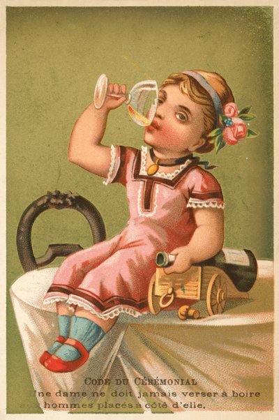 Meisje drinkt champagne door French School