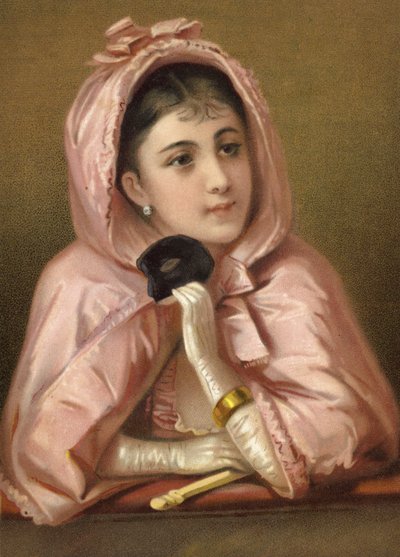 Meisje met masker (chromolitho) door French School
