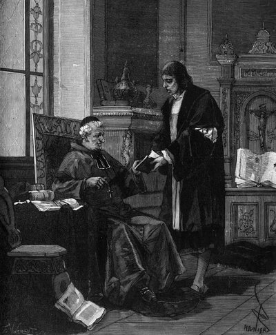 Girolamo Fracastoro bekend als FRACASTOR (1478-1553). Italiaanse humanist en arts die zijn gedicht presenteert aan kardinaal Bembo. door French School