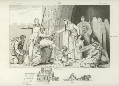 Het geven van aalmoezen aan de armen, regering van Chlothar III, koning van Neustrië en Bourgondië, 7e eeuw door French School
