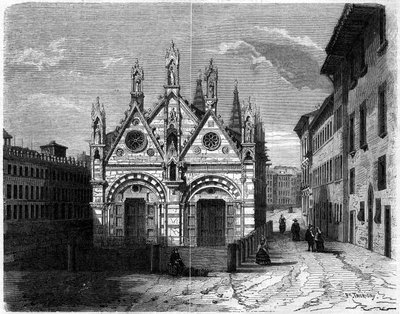 Gotische architectuur: buitenaanzicht van de Kerk van Santa Maria della Spina (13e eeuw-14e eeuw) in Pisa, Italië door French School