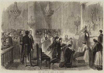 Grote mis in de kapel van de Tuilerieën (gravure) door French School