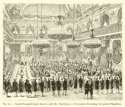 Groot banket gehouden in de zaal van de Maarschalken, ter gelegenheid van het huwelijk van prins Napoleon door French School