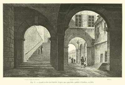 Grote trap van het Chatelet, naar een aquatint, gepubliceerd in Londen, in 1809 door French School