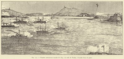 Grote marine-oefeningen van 1891, in de baai van Toulon; de vloot forceert de doorgang door French School