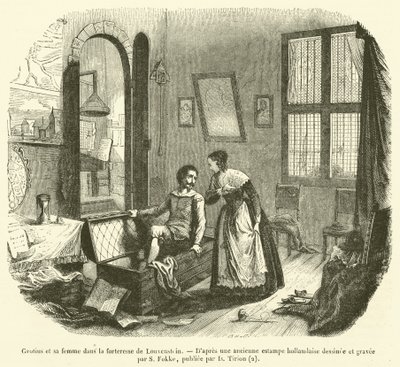 Grotius en zijn vrouw in de vesting van Loevestein door French School