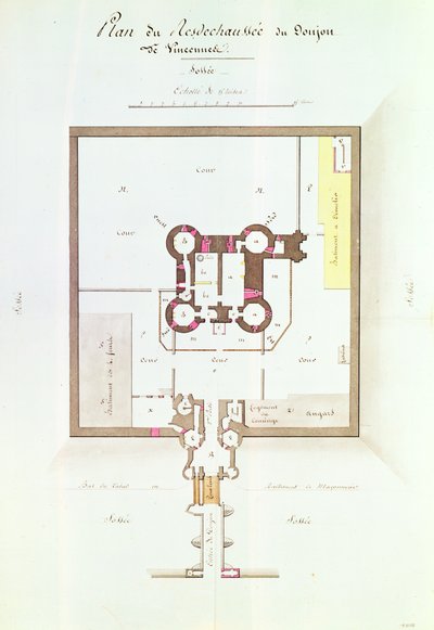 Begane grond plan voor Vincennes Gevangenis, 1810 door French School