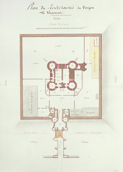Begane grond plattegrond van de Donjon in Vincennes door French School
