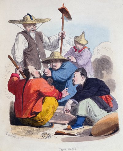Groep Chinese mannen die dobbelstenen spelen, ca. 1850 door French School