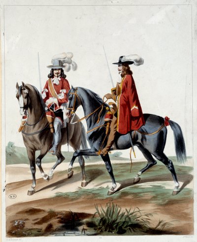 Wachters van de koning. Gravure uit 1660. Parijs, Decoratieve Kunsten door French School