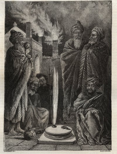 Guebre (of Zoroastrian) bij Baku (Baku, Azerbeidzjan) - Vuuraanbidders - Nieuwe Nationale Encyclopedie door Maurice La Charest - 1870 door French School