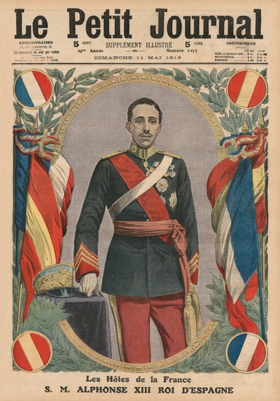Gasten van Frankrijk, H. M. Alfonso XIII, koning van Spanje, voorpagina illustratie uit 
