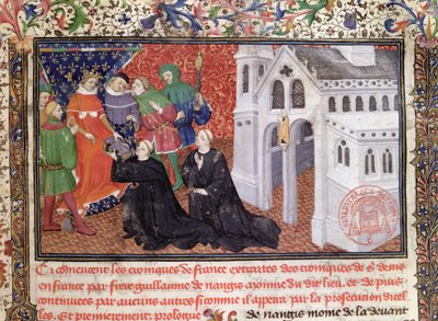 Guillaume de Nangis presenteert zijn boek aan Philippe IV le Bel, koning van Frankrijk door French School