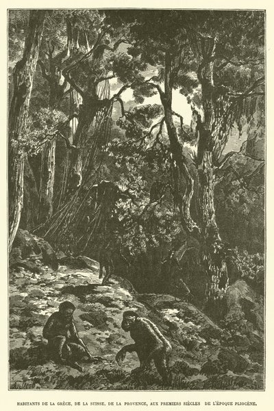 Inwoners van Griekenland, Zwitserland, Provence, in de eerste eeuwen van het Plioceen (gravure) door French School