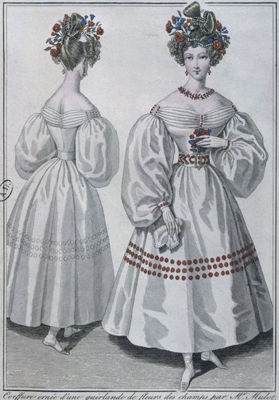 Kapsel met een krans van wilde bloemen, Parijs, 1829 door French School