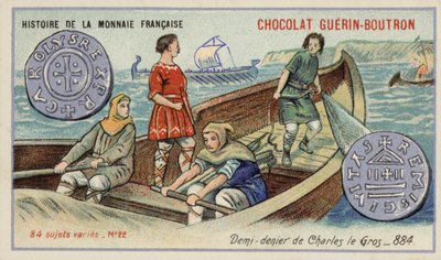 Halve denier van Karel de Dikke, 884 door French School