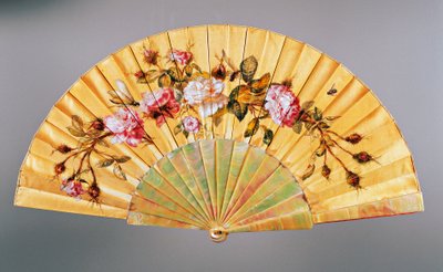 Handwaaier met rozen en insecten, zijde en parelmoer, gemaakt door Felix Alexandre, Parijs, ca. 1870 door French School