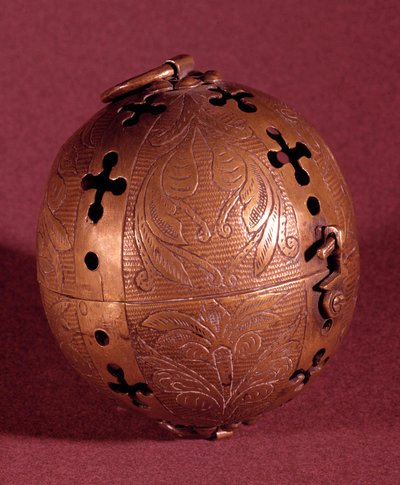 Handverwarmer gebruikt in de Middeleeuwen. 13e eeuw. Parijs, Nationaal Museum van de Middeleeuwen, Thermes de Cluny door French School