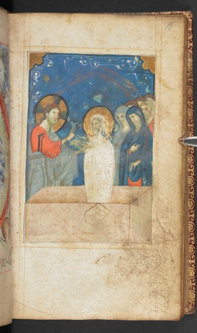 Harley 2928, f.15r, Opwekking van Lazarus, Scène uit het Evangelie van St. Johannes door French School